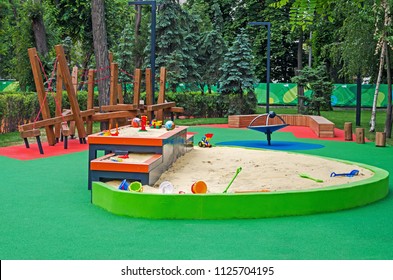 Multi-level Sandbox In A Children's Inclusive Gaming Park On A Summer Sunny Day