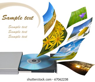 Multimedia concept with cd or dvd rom. Isolated on white.