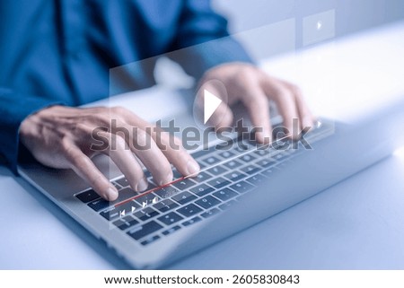 multimedia OTT, content on digital technology. concept of watching live video streams on a computer laptop, training, and education. Watch videos on social media platforms 