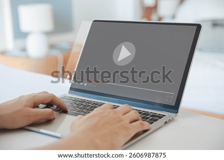 multimedia OTT, content on digital technology. concept of watching live video streams on a computer laptop, training, and education. Watch videos on social media platforms
