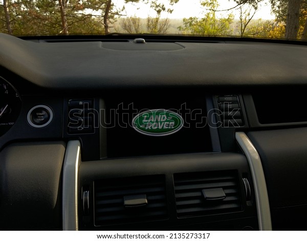 Multimedia screen in the car. Discovery Sport\
in a pine forest Odessa Ukraine\
09.10.2020