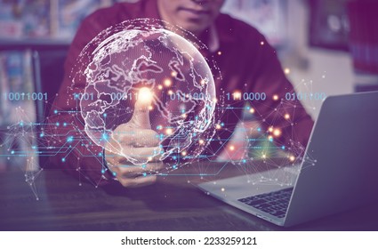 multimedia, Storage Network connection Concept And a large database big data Through internet technology. Insightful business man VR application technology, global internet networking, big data.