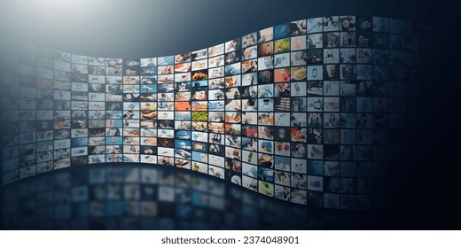 Multimedia video wall television broadcast. Multiple television screens - Shutterstock ID 2374048901