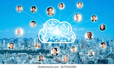 Multinational people and cloud network concept