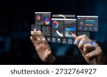 Multiple analytics dashboards with charts and graphs representing marketing data, SEO insights, and performance management Parse