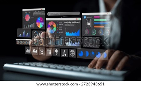Multiple analytics dashboards with charts and graphs representing marketing data, SEO insights, and performance management Parse