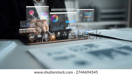Multiple analytics dashboards with charts and graphs representing marketing data, SEO insights, and performance management Parse