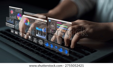 Multiple analytics dashboards with charts and graphs representing marketing data, SEO insights, and performance management Parse