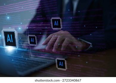 Multiple Artificial Intelligence Icons Displayed on Futuristic Digital Interface Dashboard on Laptop Screen