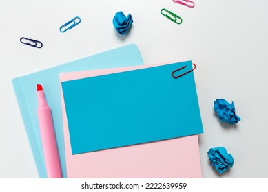 Multiple Assorted Collection Office Stationery Photo With Pens Pencils Notepads Notebook Ruler Stapler Scissors Clippers Paper Clips Holders Clipboard Placed Over Table