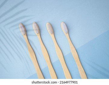 Multiple Bamboo Tootthbrush Topview On A Flat Surface, Adult And Kids Toothbrush, Eco Friendly Toothbrush Made With Bamboo Wood, Soft Bristle Bamboo Brush