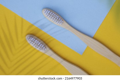 Multiple Bamboo Tootthbrush Topview On A Flat Surface, Adult And Kids Toothbrush, Eco Friendly Toothbrush Made With Bamboo Wood, Soft Bristle Bamboo Brush