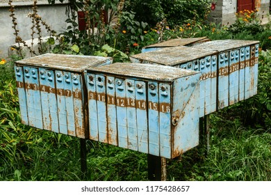 multiple blue mailboxes