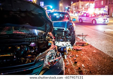 Multiple car crash road police night city