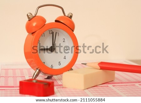 Multiple choice test with clock Time concept in exam Stock fotó © 