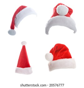 Multiple Christmas Hats Isolated On White Background