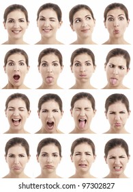 Multiple Close-up Portraits Of The Same Woman Expressing Different Emotions And Expressions