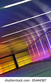 multiple colored subway corridor with neon lights