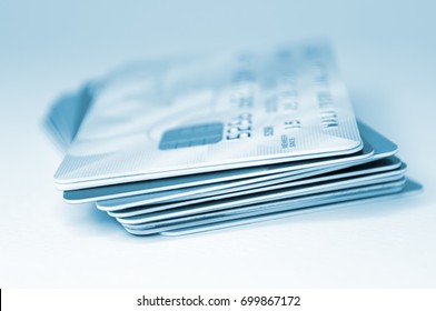 Multiple Credit Cards Set Stacked Vertically.