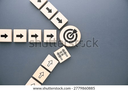 Multiple directional paths leading toward the same target, with one route blocked by a barrier symbol, representing obstacles, bottlenecks, and restricted access in achieving business goals