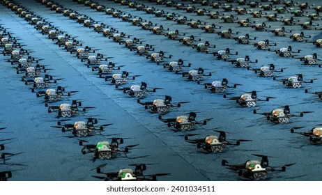 multiple drones has been arranged for a drone show during the night.