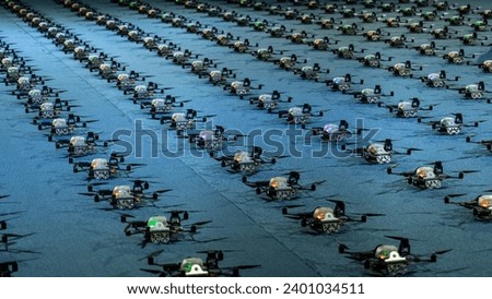 multiple drones has been arranged for a drone show during the night.