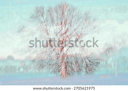 Multiple exposure, Abstract, Bare tree, Surreal, Cyan, Winter, Suburban house, Artistic, Double exposure, Ethereal, Nature, Architecture, Dreamlike, Moody, Branch, Light, Overlay, Minimalist, Pale ora