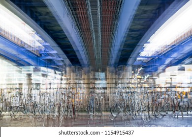 Multiple exposure image under the bridge view.  Image for background of future manipulation