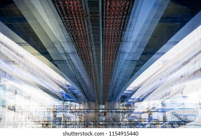 Multiple exposure image under the bridge view.  Image for background of future manipulation