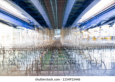 Multiple exposure image under the bridge view.  Image for background of future manipulation