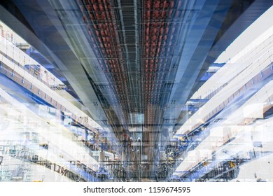 Multiple exposure image under the bridge view.  Image for background of future manipulation