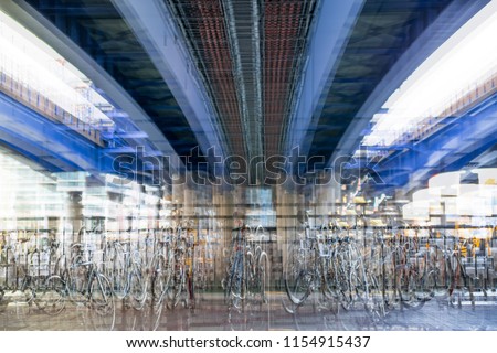 Multiple exposure image under the bridge view.  Image for background of future manipulation