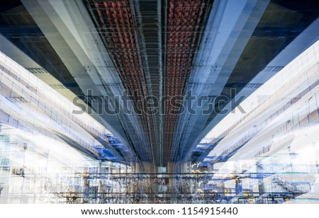 Multiple exposure image under the bridge view.  Image for background of future manipulation