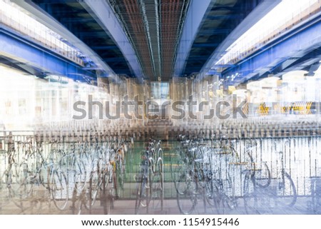 Multiple exposure image under the bridge view.  Image for background of future manipulation