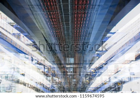 Multiple exposure image under the bridge view.  Image for background of future manipulation