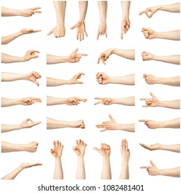 Multiple female caucasian hand gestures isolated over the white background, set of multiple images - Shutterstock ID 1082481401