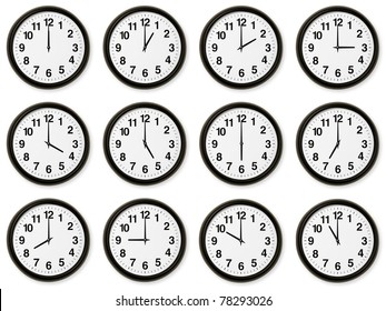 Multiple Images Of Analog Round Clocks