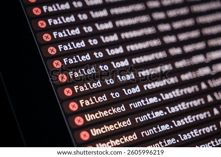 multiple javascript console errors displayed on screen showing failed to load resource and unchecked runtime issues during web development debugging