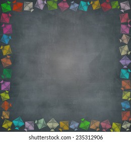 Multiple Kites Border On Chalkboard