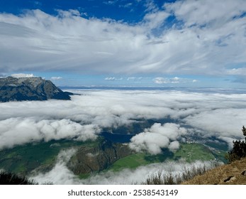 Multiple layers of clouds covering the Valley, Switzerland