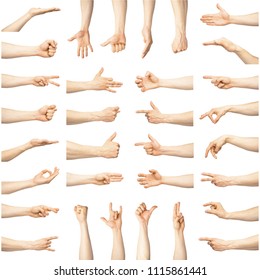 Multiple male caucasian hand gestures isolated over the white background, set of multiple images - Shutterstock ID 1115861441