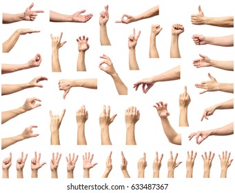 Multiple male caucasian hand gestures isolated over the white background, set of multiple images - Powered by Shutterstock