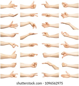 Multiple male hand gestures isolated over the white background, set of multiple images - Shutterstock ID 1096562975