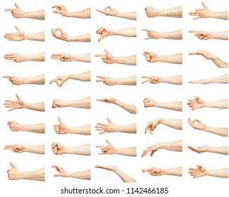Multiple male hand gestures isolated over the white background, set of multiple images - Shutterstock ID 1142466185