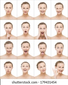 Multiple Portrait Of The Same Beautiful Woman Making Different Expressions