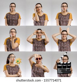 Multiple Portraits Of The Same Woman Making Different Activities