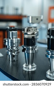 Multiple precision machining tool holders placed on a worktable
