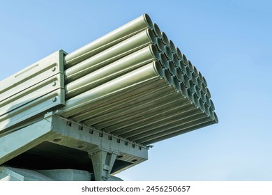multiple rocket launcher system on a blue sky background