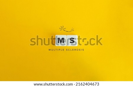 Multiple Sclerosis (MS) Banner and Icon. Letter Tiles on Yellow Background. Minimal Aesthetics.