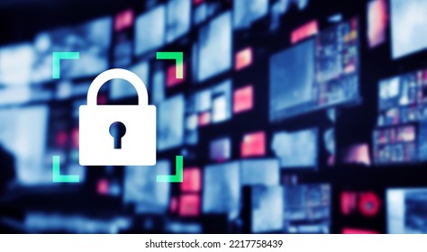 Multiple screen and data protection concept. Cyber security.